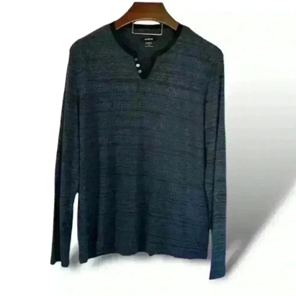 New Alfani Men Textured Space-Dyed Stretch Henley Active Top, Blue Size XL
